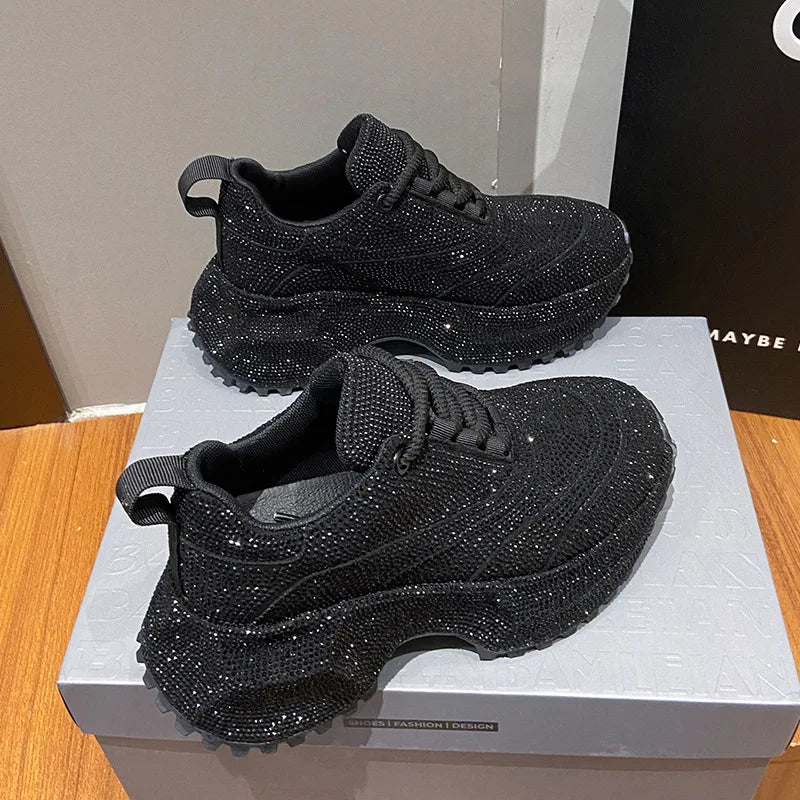Nuove Scarpe Sportive Casual da Donna con Suola Spessa e Decorazioni in Diamanti, Design Elegante e alla Moda