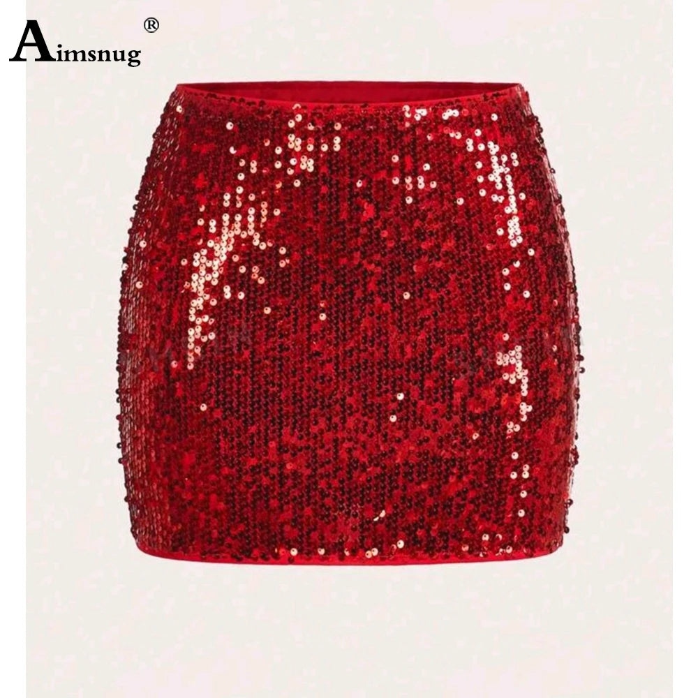 Aimsnug 2025 Moda sexy Paillettes Gonna Donna Pantaloncini taglio alto Argento Oro Morbido Danza Pantaloncini Hip Hop Elastico in vita Gonne a tubino
