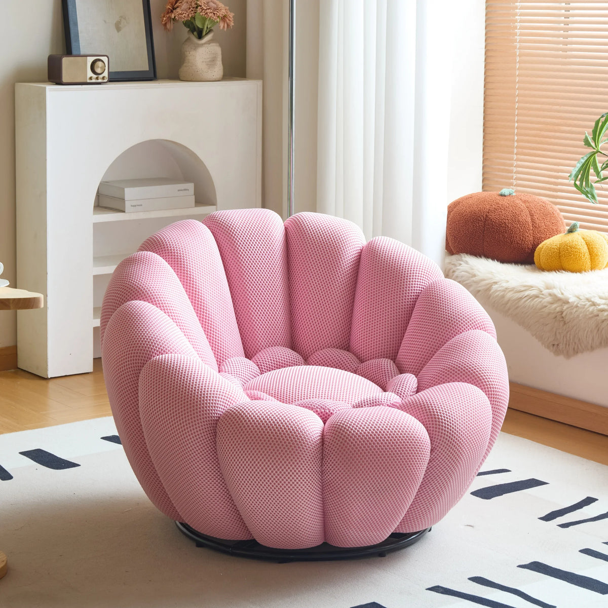 Nordic Cream Pumpkin-shape Lazy Sofa Chair, Rotating Creative Colorful Seat Can Lie Down and Sleep for Living Room Balcony Small