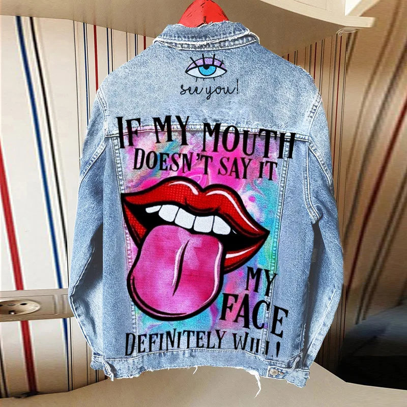 Giacca di jeans Casual per donna, stampa di personalità della ragazza della città, autunno e inverno, vendita calda, commercio estero, nuovo cappotto, all'ingrosso