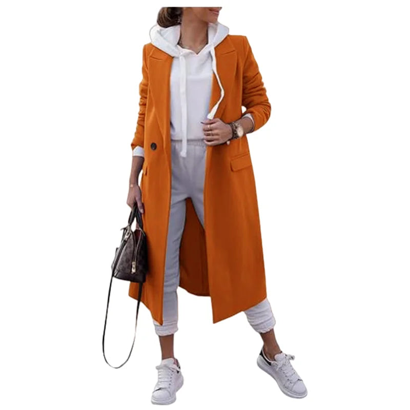 Jakcets da donna Misto lana Abbigliamento Autunno Trench lungo Giacca da donna Streetwear Abbigliamento esterno Tinta unita Risvolto Moda