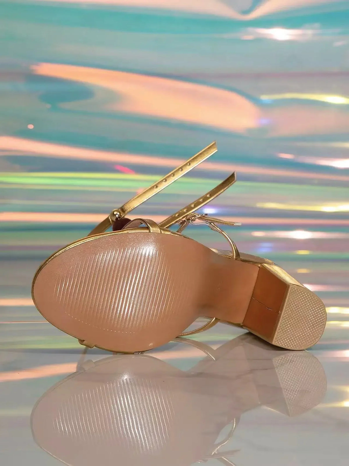 Sandali da donna con strass resistenti, tacco alto, estivi, a punta aperta, suola in gomma, con cinturino a T, in pelle sintetica, foderati