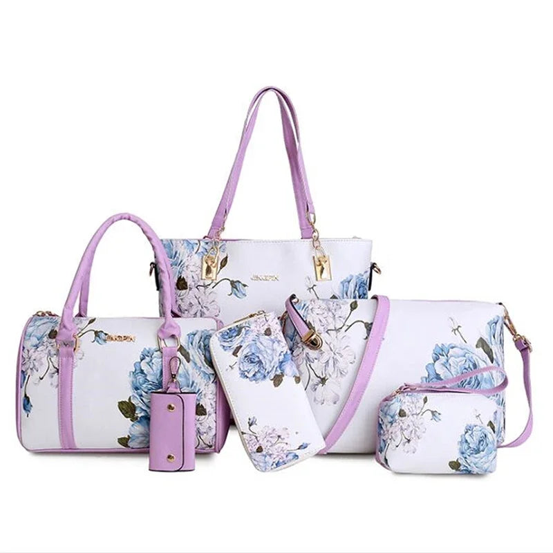Borse a tracolla da donna con stampa floreale in stile cinese Set borsa composita pratica femminile Set da 6 pezzi marca di design Bolsa