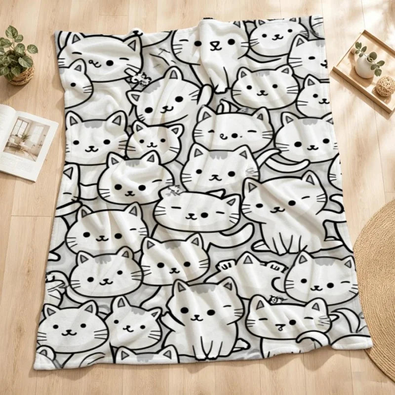 Black White Jungle Zoo Animal Line Art Flannel Throw Blanket, Soft Light Blanket for Kids Toddler Nursery Playroom Gift