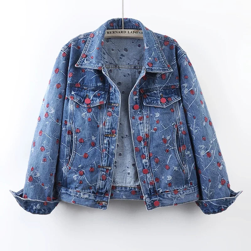 Nuova Collezione Primavera/Estate Giacca di Jeans Casual con Ricamo Jacquard Retrò
