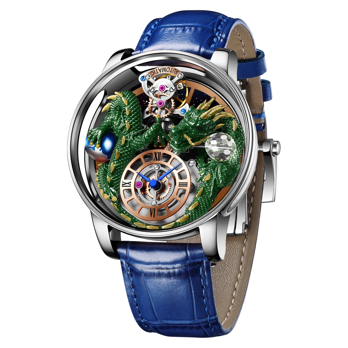 2024 PINDUCelestial Series orologio da uomo Traditionnelle Artisanat Dragon orologio al quarzo specchio curvo orologio dal Design completamente trasparente