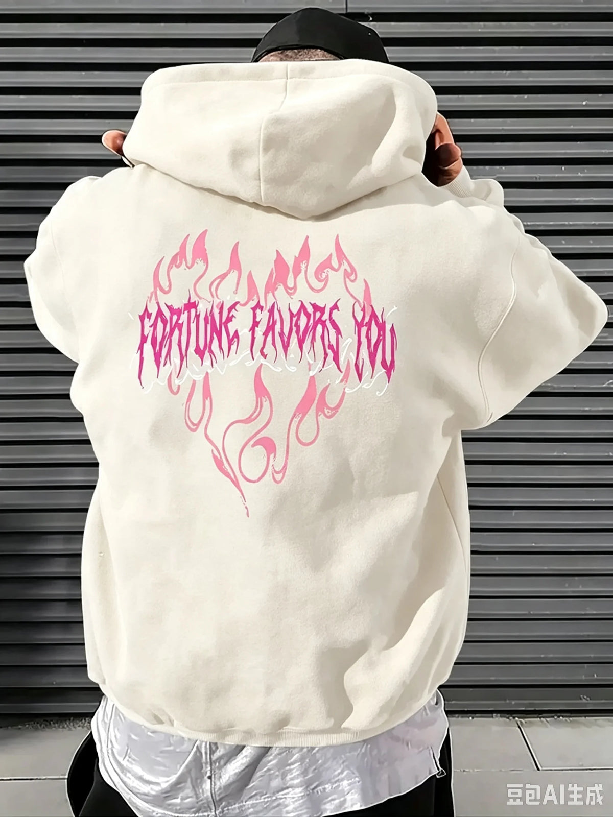 Felpa con Cappuccio Casual da Uomo per Autunno-Inverno, Stampa con Lettere e Fiamme Rosa, Comoda per Sport all'Aperto