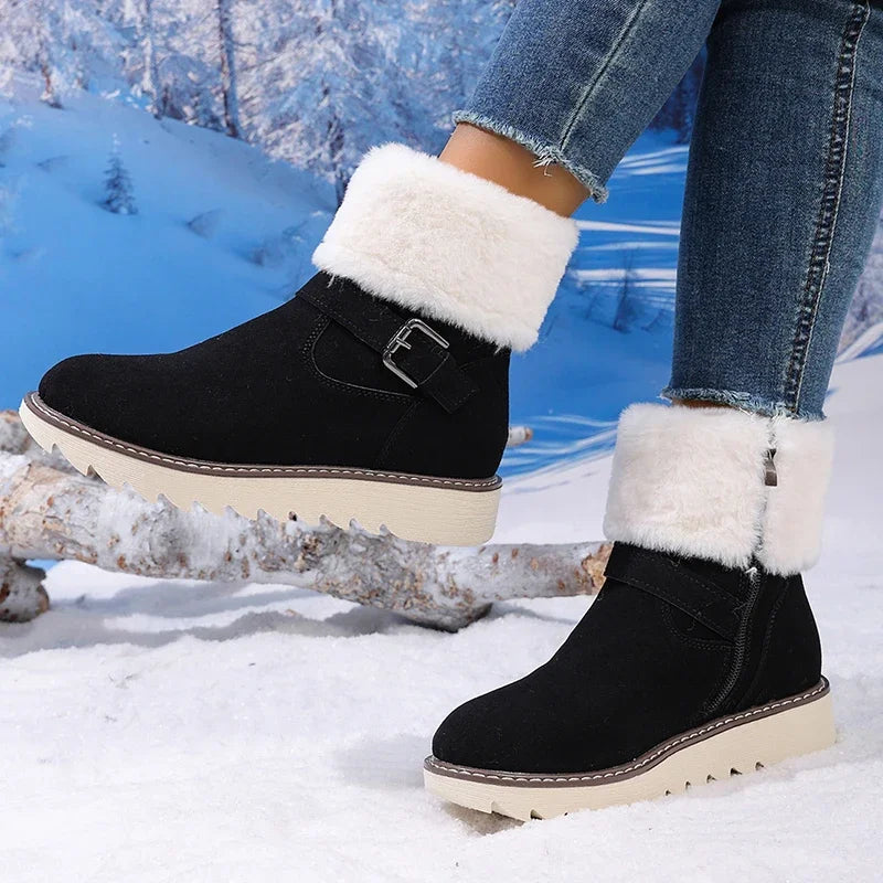 Stivali da neve invernali in pelle scamosciata sintetica antiscivolo da donna Plus Size 43 Stivaletti con plateau in pelliccia sintetica Donna Fodera in pile Calzature calde da esterno