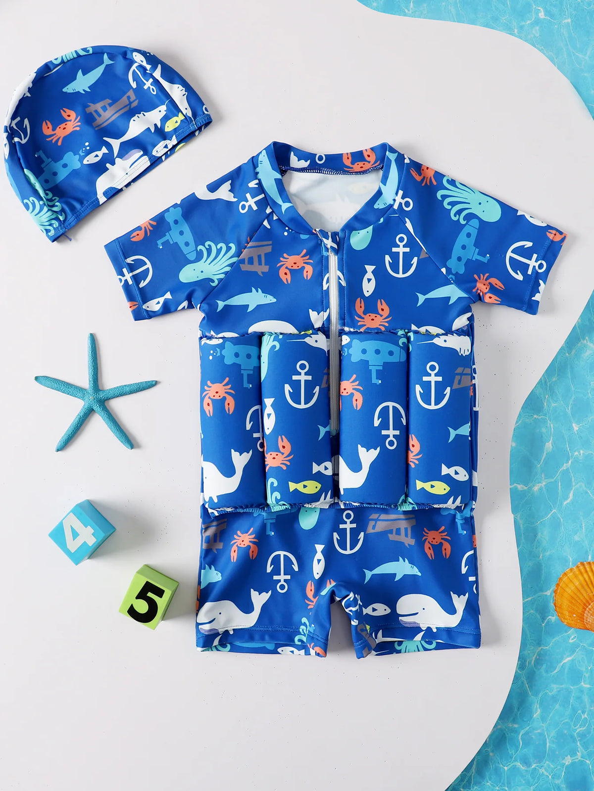 Children's Buoyancy Swimsuit One-piece Swimsuit for Kids Floating Rash Guards Cartoon Print Girls Boys Swimwear Swimming Clothes
