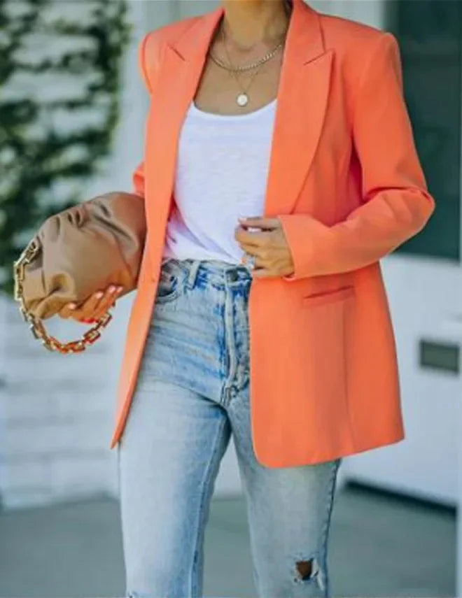 Giacca da Donna Elegante Monocolore a Maniche Lunghe con Colletto Rovesciato, Nuova Collezione Autunno Inverno, Stile Cross-Border