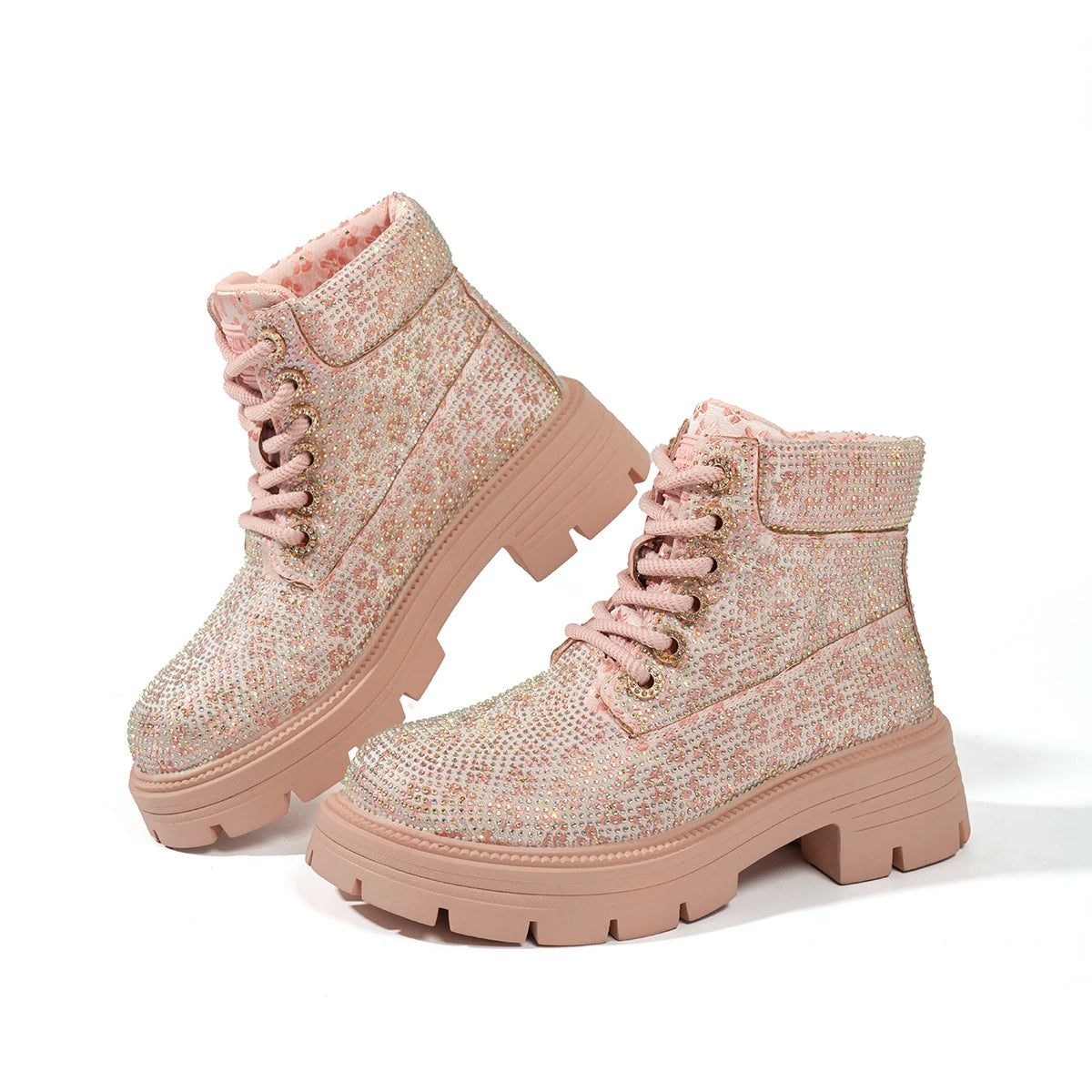 Stivaletti da Donna 2026 di Lusso con Strass e Lacci, Nuovi, Punta Tonda, Suola Spessa, Comodi, Stile Semplice, Scarpe Casual da Donna