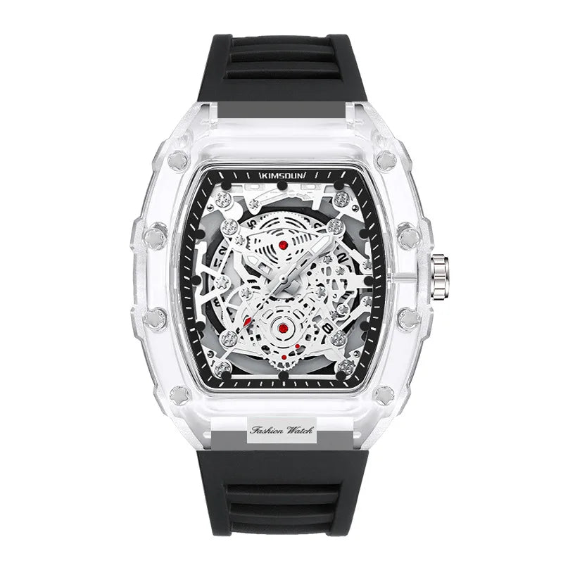 UTHAI BK134 Orologio da Uomo alla Moda a Forma di Botte Trasparente Impermeabile al Quarzo Orologio Sportivo Regalo per Uomo