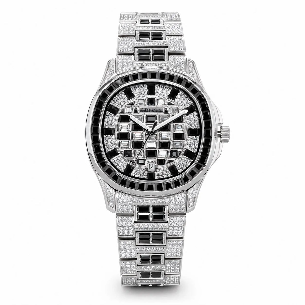 OBLVLO Orologio Automatico da Uomo 40mm Quadrato, Orologio da Polso Meccanico Impermeabile con Quadrante e Cinturino Incastonati di Cristallo, Vetro Zaffiro Luminoso