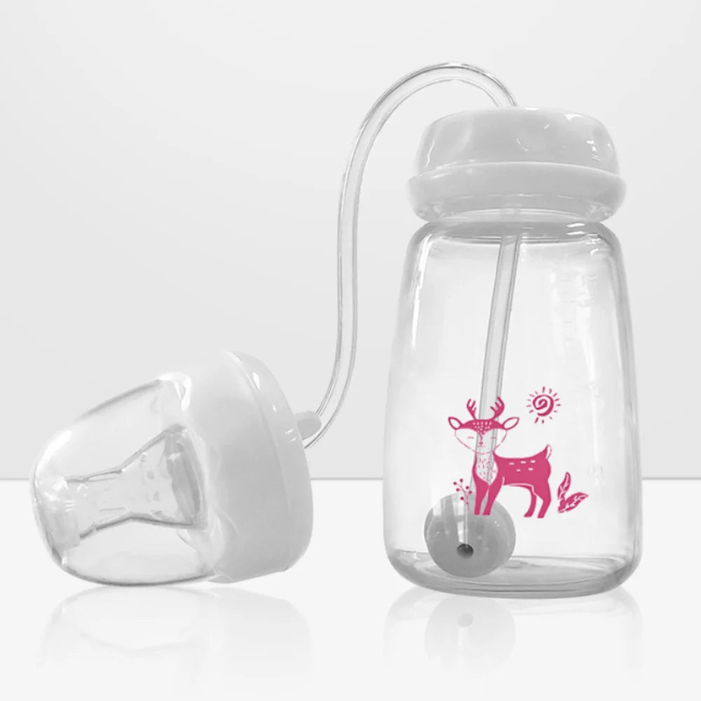 New 5oz/150ml Hands-Free Feeding Bottle Self-Feeding with Straw Brush Bottle Set Normal-Neck Gravity Ball Milk Storage Bottle
