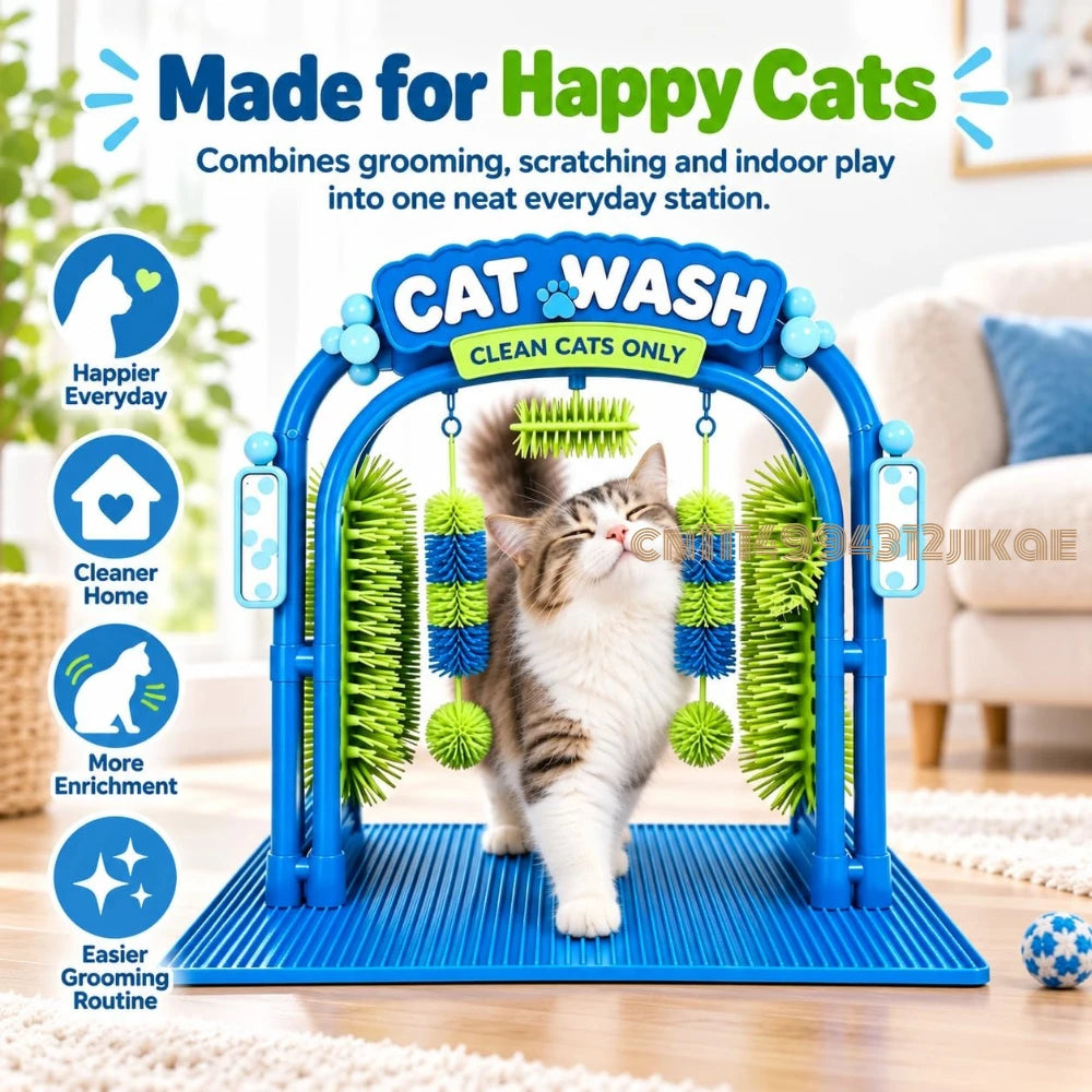 Cat Car Wash Toy, The Cat Wash Scratcher,Cat Wash Grooming Station,Self grooming arch with soft brushes helps cats enjoy massage