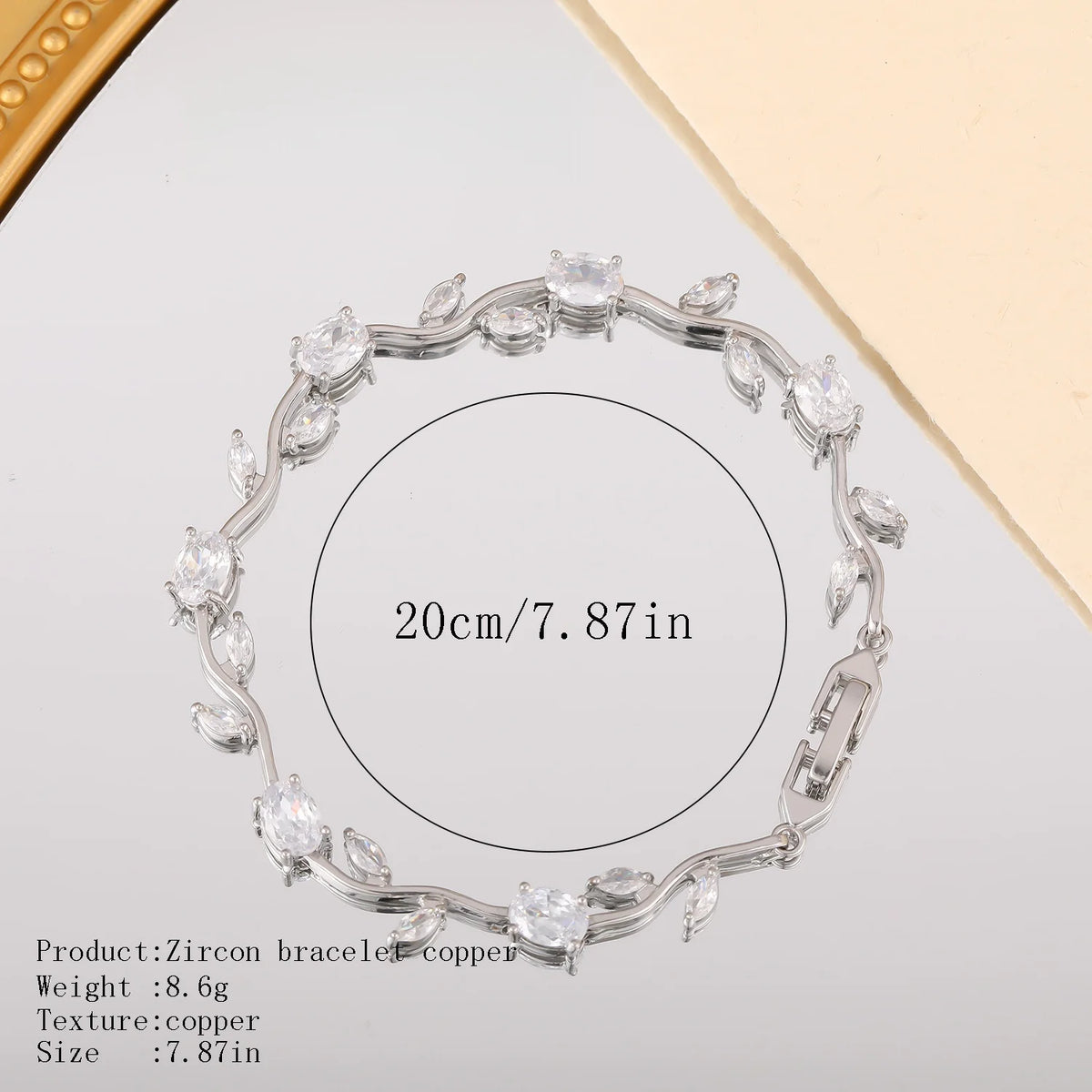 Bracciale con Catena di Zirconi Colorati a Motivo Floreale, Placcato Oro 18k, in Ottone, Bracciale Trendy per Donne