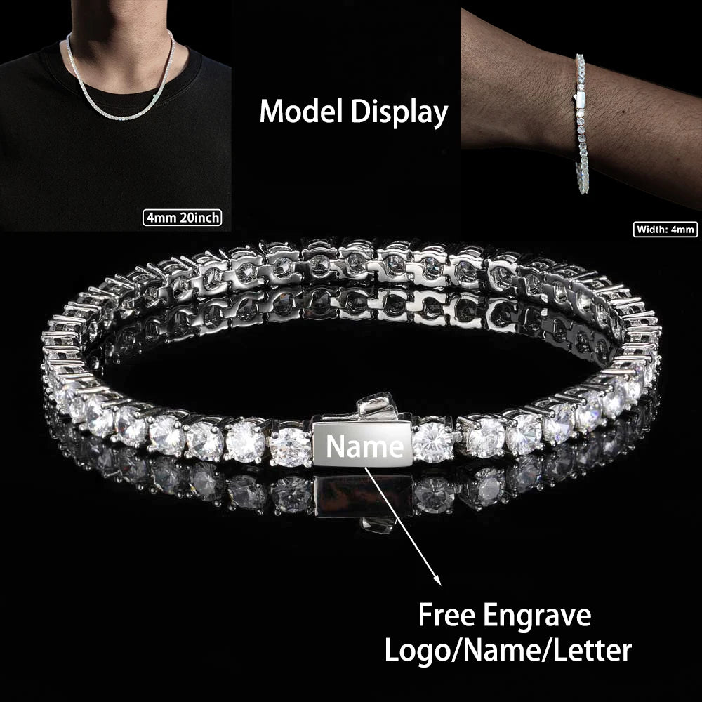 3mm 4mm 5mm 1 fila catena da tennis zircone bling materiale in rame collana hip hop uomo e donna gioielli ghiacciati nome inciso gratuito