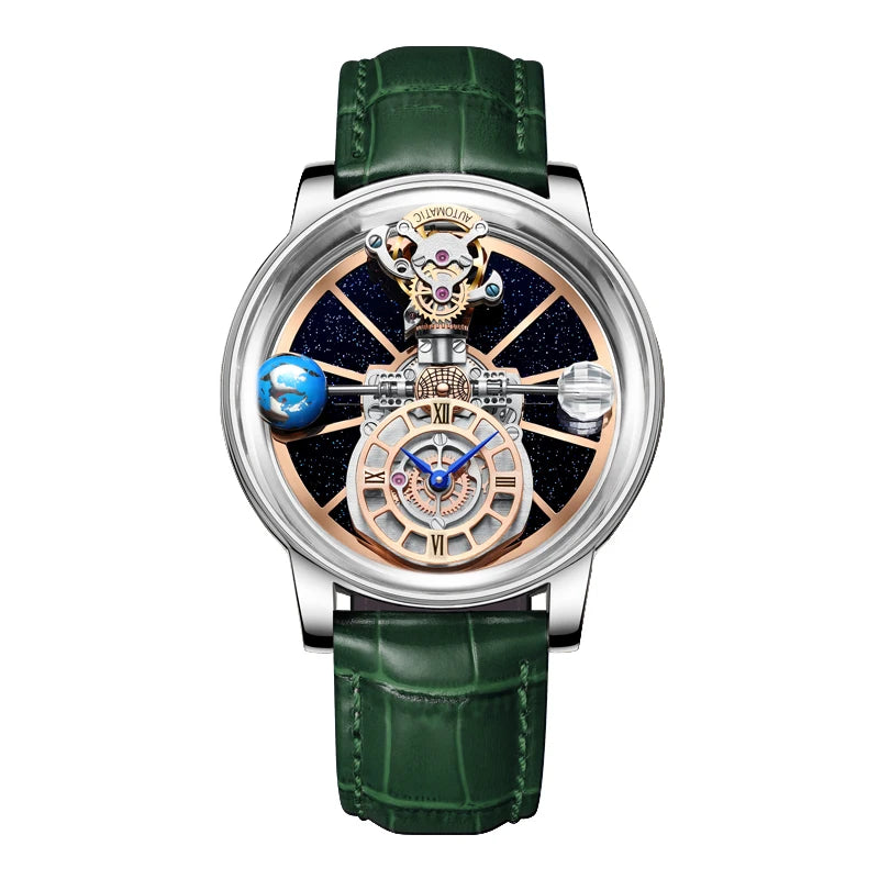 2024 HAEMMER Astronomia Orologio da uomo Custodia trasparente Design Orologio al quarzo in pelle da uomo Regolazione del tempo Jacob Relogio Impermeabile