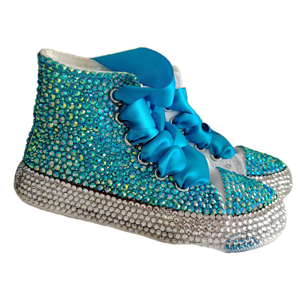 Scarpe da ginnastica Dollbling con strass scintillanti e cristalli, rosse, in tela, per Natale, matrimonio, damigella d'onore, prima comunione