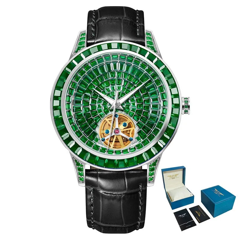 Orologio da Polso Automatico Meccanico da Uomo PINDU Original Design, Elegante con Diamanti Incastonati, Modello P5037