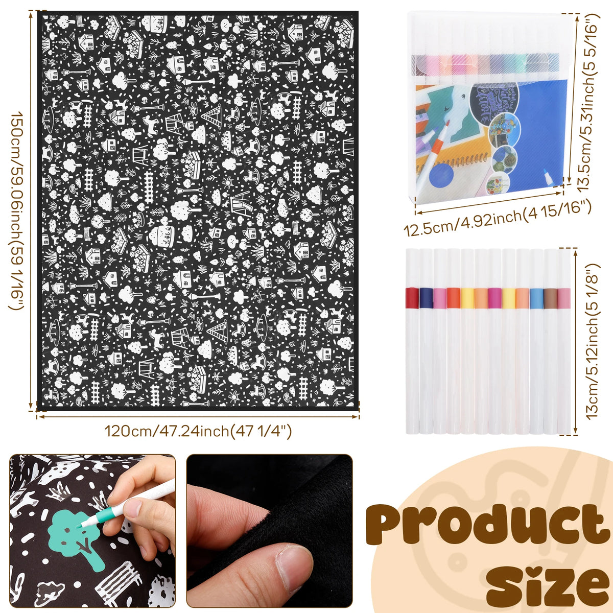 DIY Coloring Blanket Washable Reusable Fleece Throw Color Your Own Blanket Set with 24 Markers Kids Arts Crafts Gift