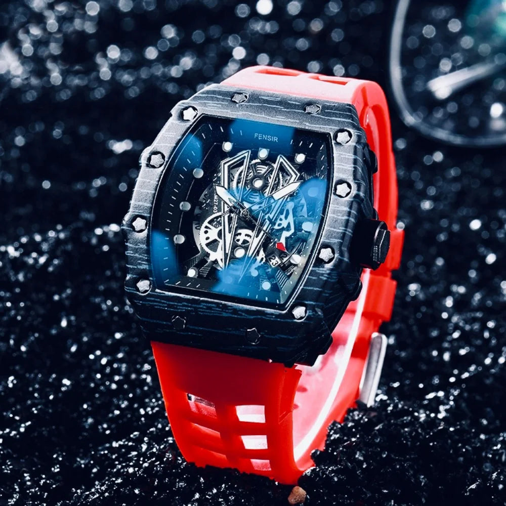 Orologio al Quarzo da Uomo Altamente Popolare e Funzionale con un Design Unico a Forma di Botte che si Distingue dalla Massa, Offrendo un Aspetto Visivo Accattivante Presenta un comodo cinturino sportivo in silicone antiscivo