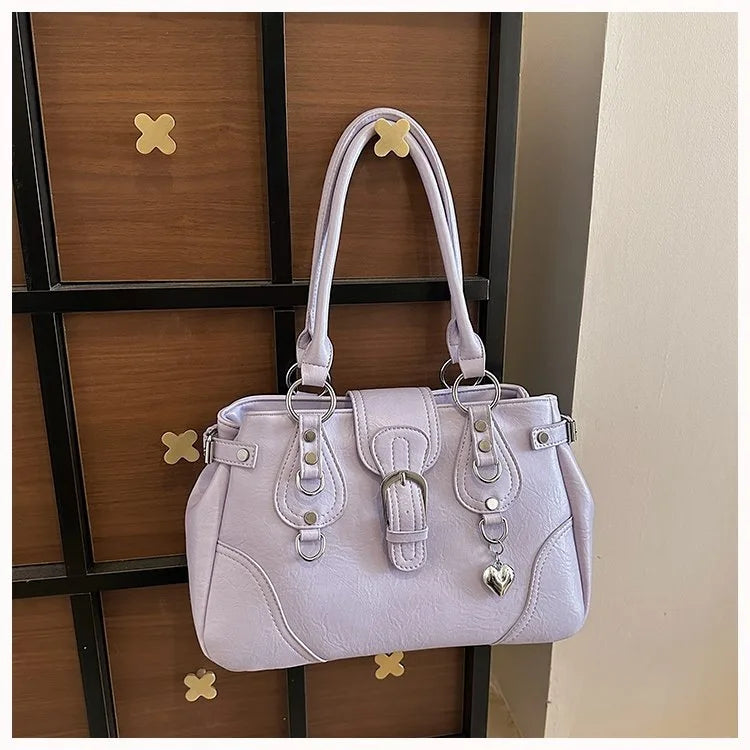 Borsa a Tracolla alla Moda Nuovo Stile 2026, Borsa a Mano Semplice per il Pendolarismo, Versatile con Elementi Rivetto Tinta Unita, Stile Coreano