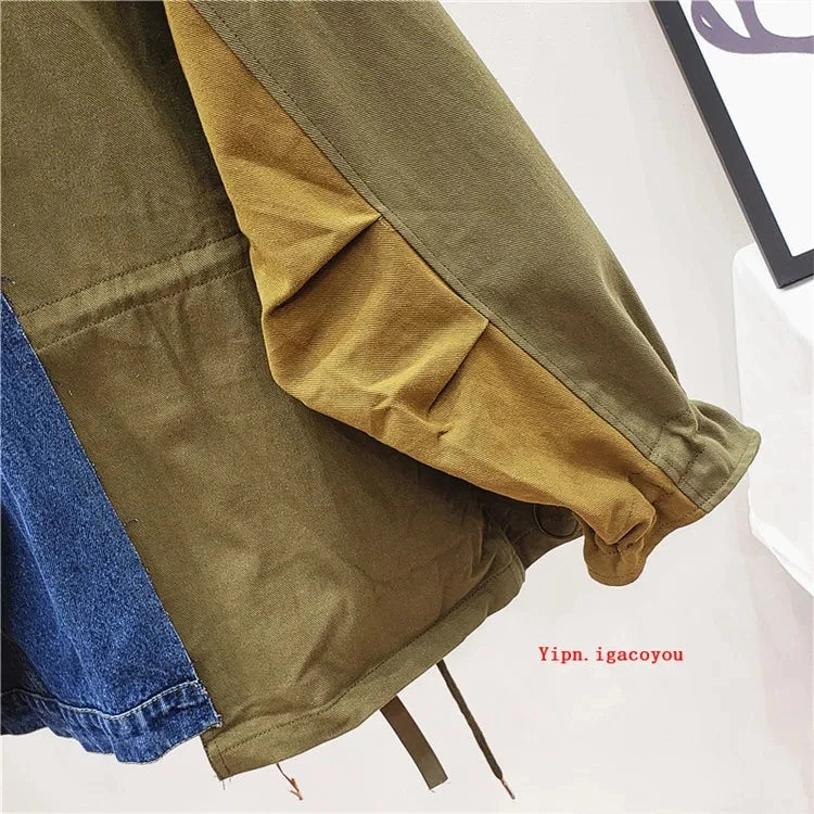 Cappotto giacca di jeans patchwork a contrasto di colore donna autunno moda lettera allentata stampa capispalla Chaquetas Mujer giacca di jeans femminile