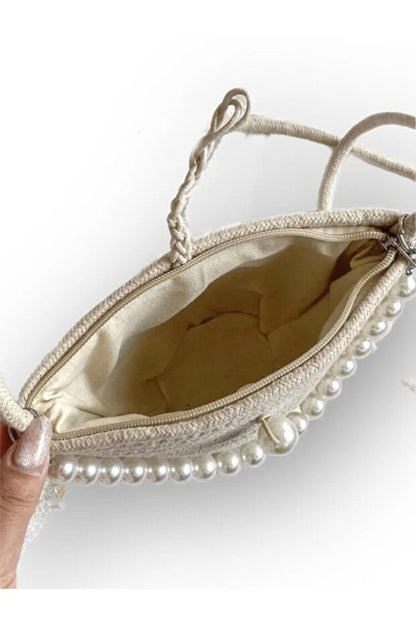 Borsa Baguette Bianca Effetto Perla