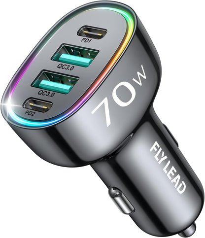 Caricabatterie Auto USB-C 70W 4 Porte Ricarica Rapida