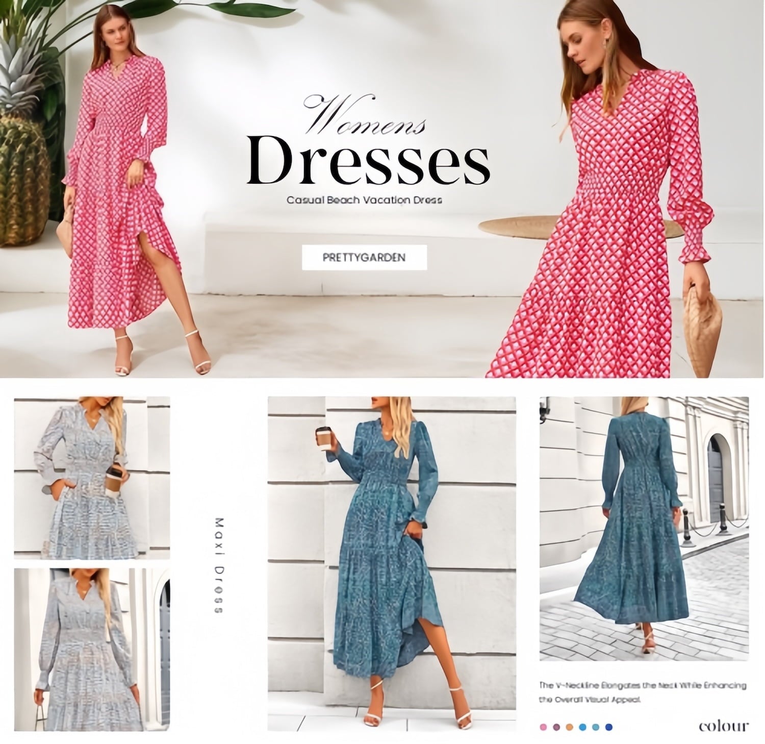 Vestito Lungo Floreale Maniche Lunghe a Line