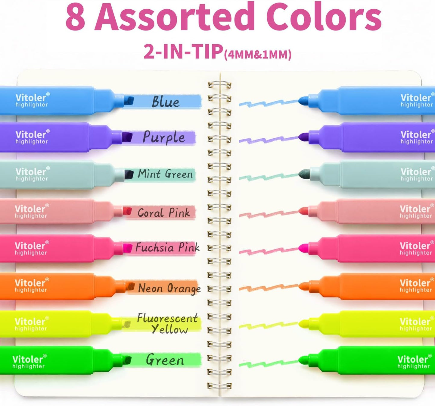 Set 8 Evidenziatori Doppia Punta Colorati
