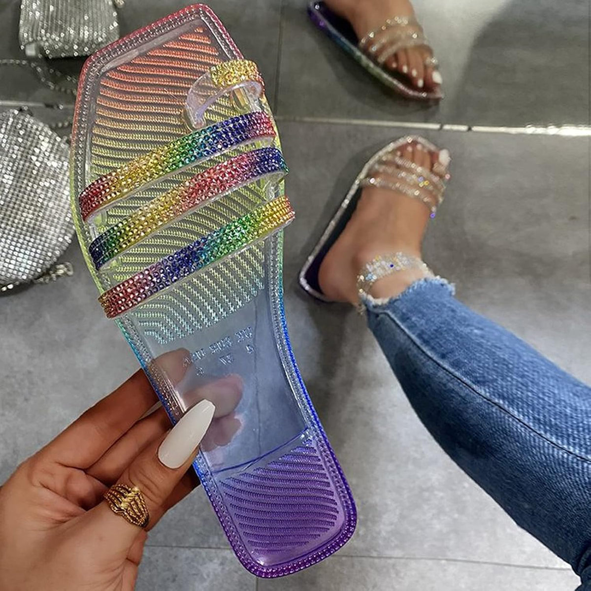 Sandali Infradito con Strass Scintillanti