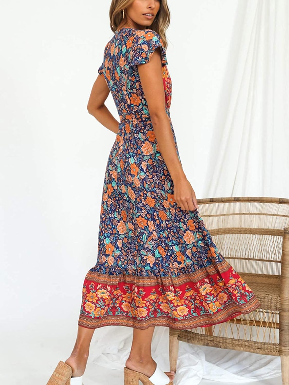 Vestito Lungo a Portafoglio Boho con Spacco