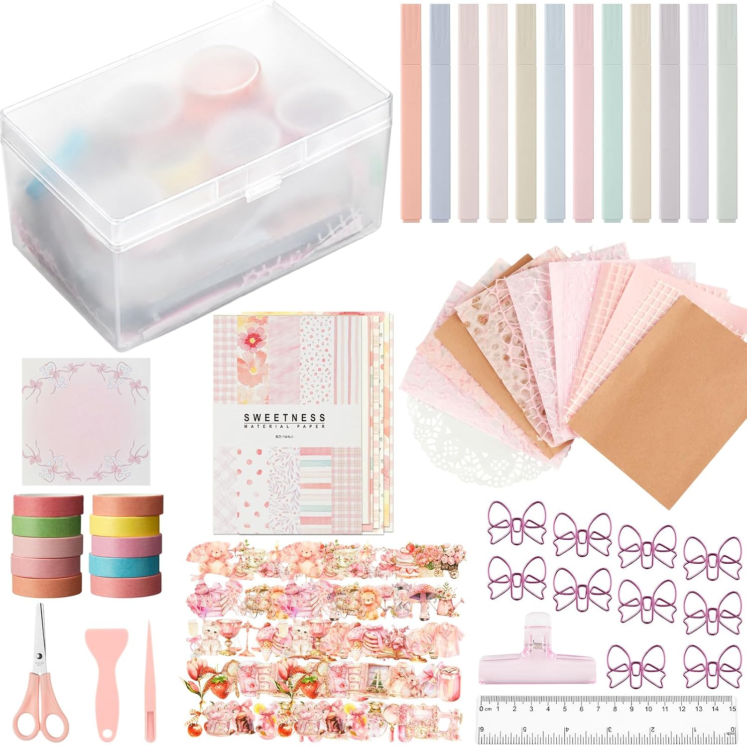 Kit Scrapbooking Rosa 155 Pezzi con Scatola