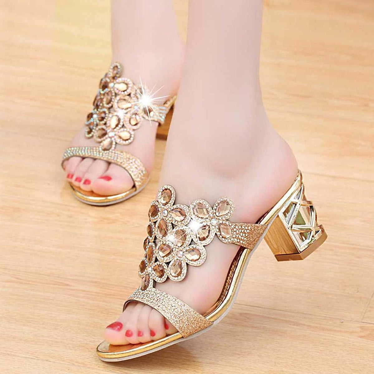 Sandali con Tacco Block e Strass