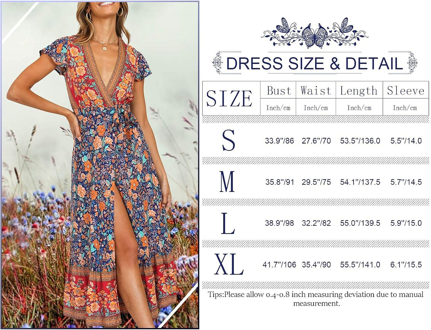 Vestito Lungo a Portafoglio Boho con Spacco