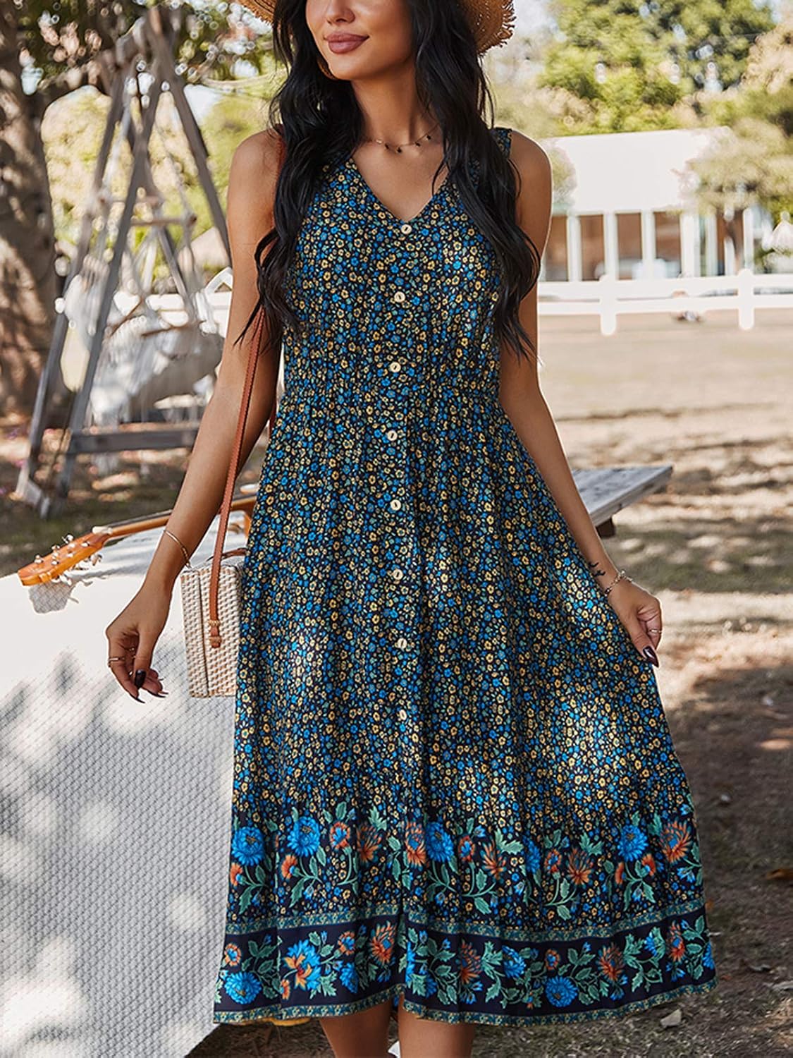 Vestito Boho Floreale con Scollo a V