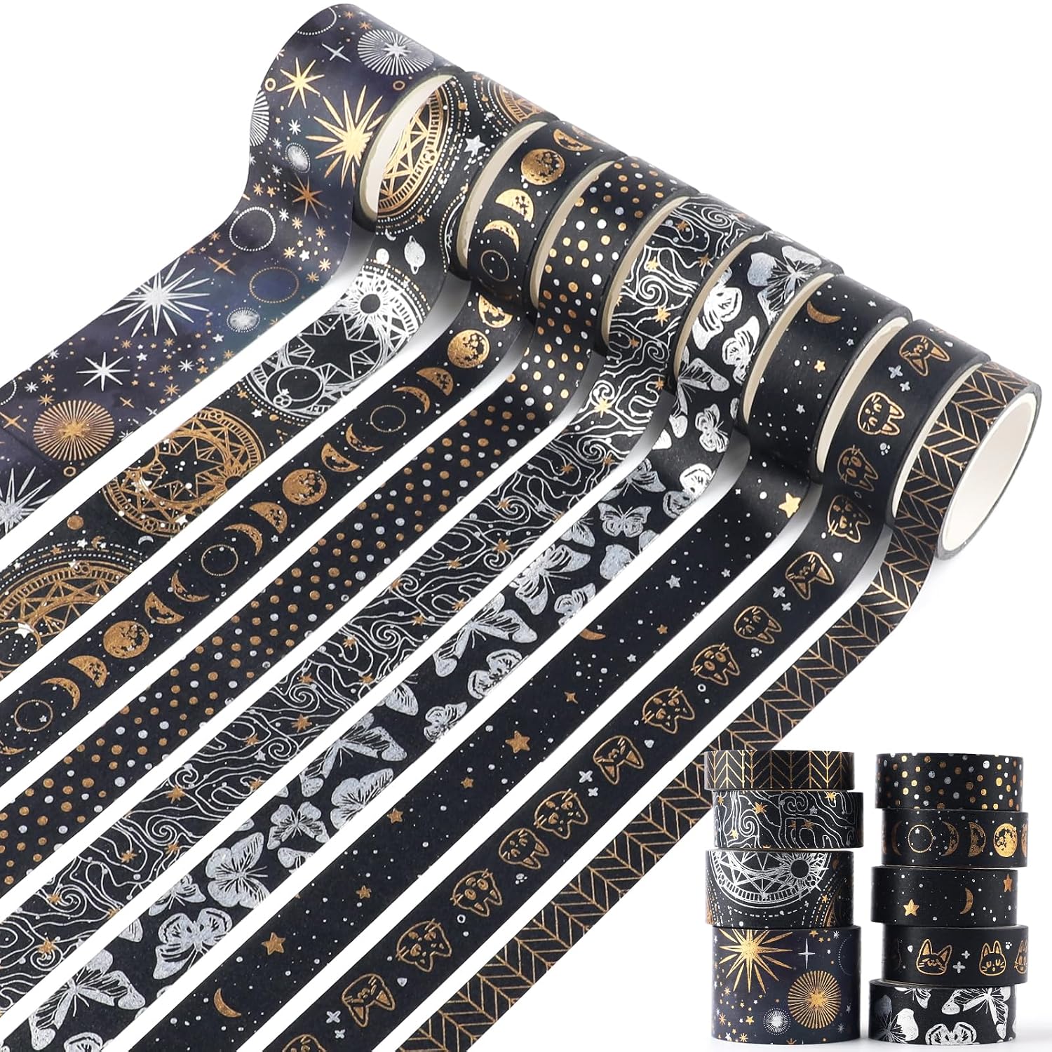 Set 9 Rotoli Washi Tape Oro Vintage