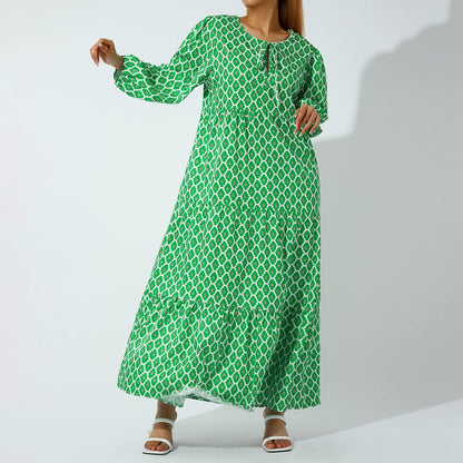 Vestito Maxi Boho a Balze con Scollo a V