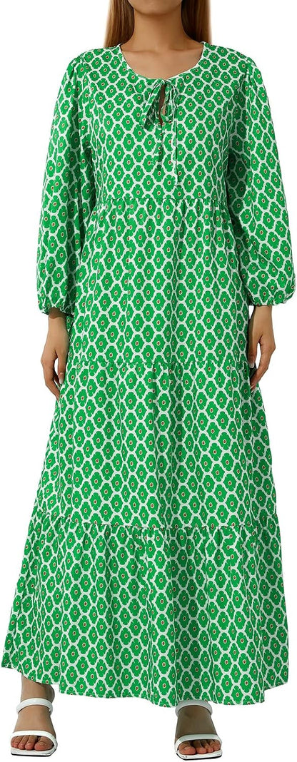 Vestito Maxi Boho a Balze con Scollo a V