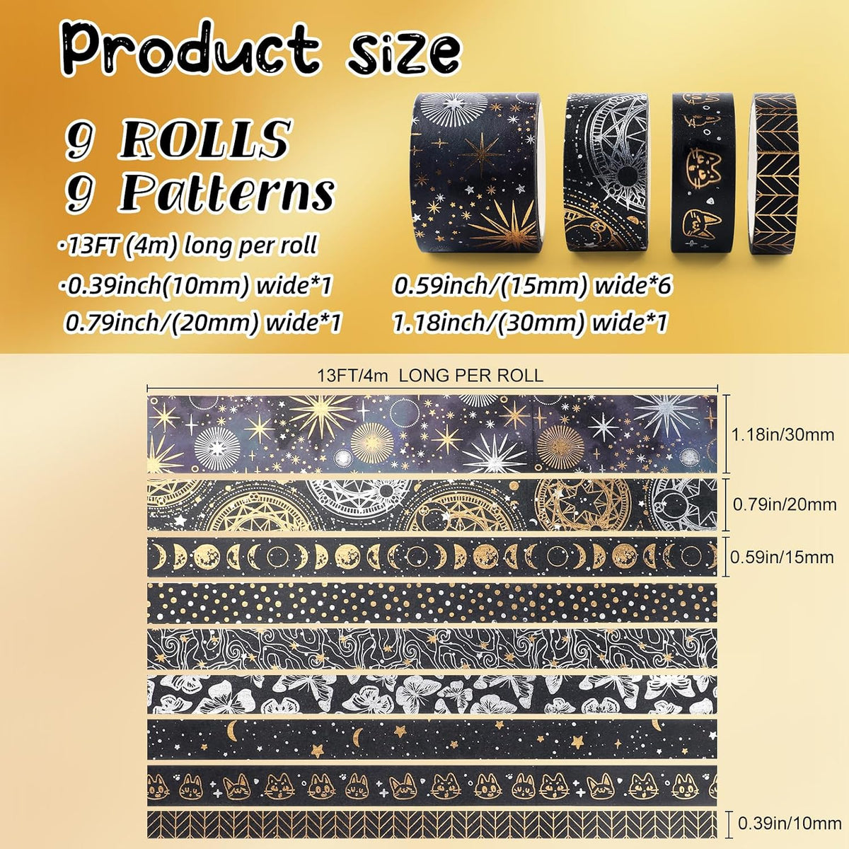 Set 9 Rotoli Washi Tape Oro Vintage