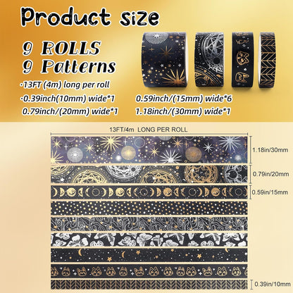 Set 9 Rotoli Washi Tape Oro Vintage