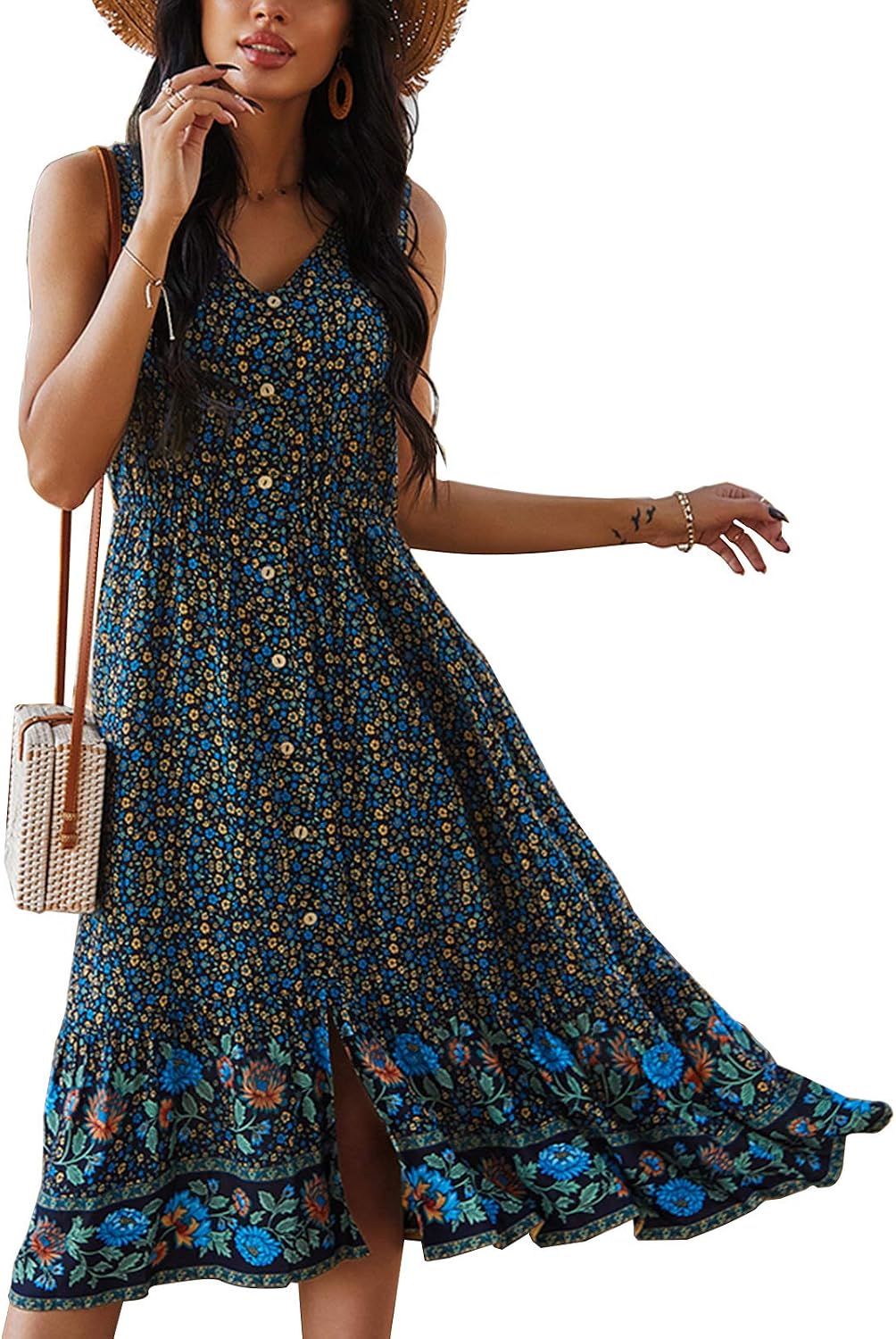 Vestito Boho Floreale con Scollo a V