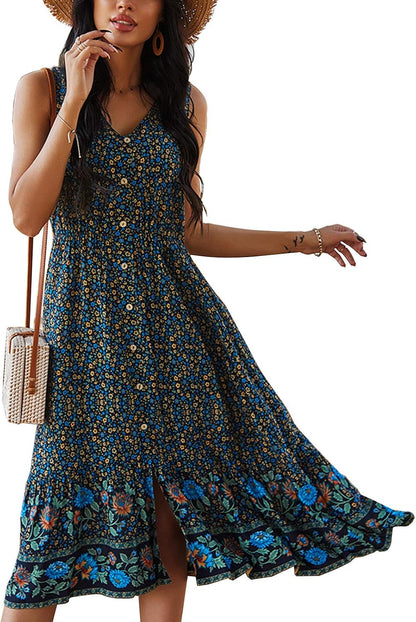 Vestito Boho Floreale con Scollo a V