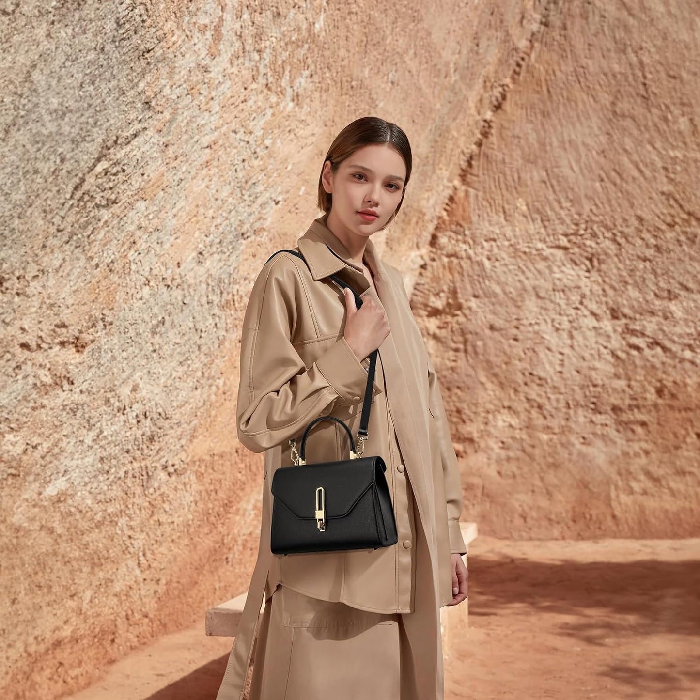 Borsa a Mano in Pelle con Zip e Manico Superiore