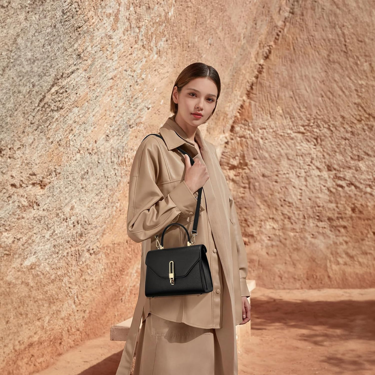 Borsa a Mano in Pelle con Zip e Manico Superiore