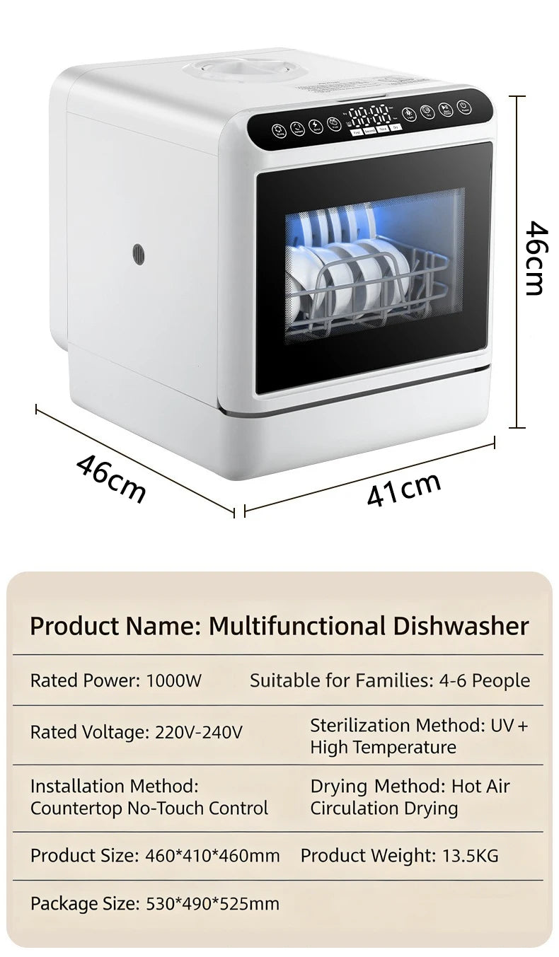 Tabletop Portable Dishwasher Automatic Mini Dishwasher with 5L Built-in Water Tank and Inlet Hose,4 Washing Programs Drying