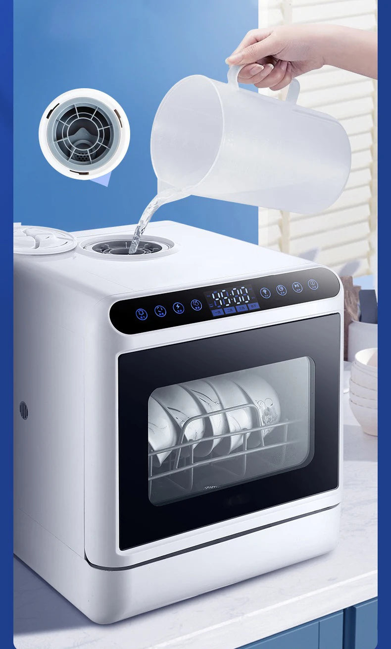 Tabletop Portable Dishwasher Automatic Mini Dishwasher with 5L Built-in Water Tank and Inlet Hose,4 Washing Programs Drying