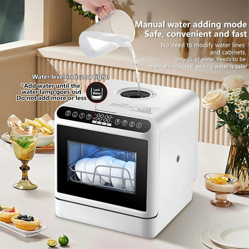 Tabletop Portable Dishwasher Automatic Mini Dishwasher with 5L Built-in Water Tank and Inlet Hose,4 Washing Programs Drying